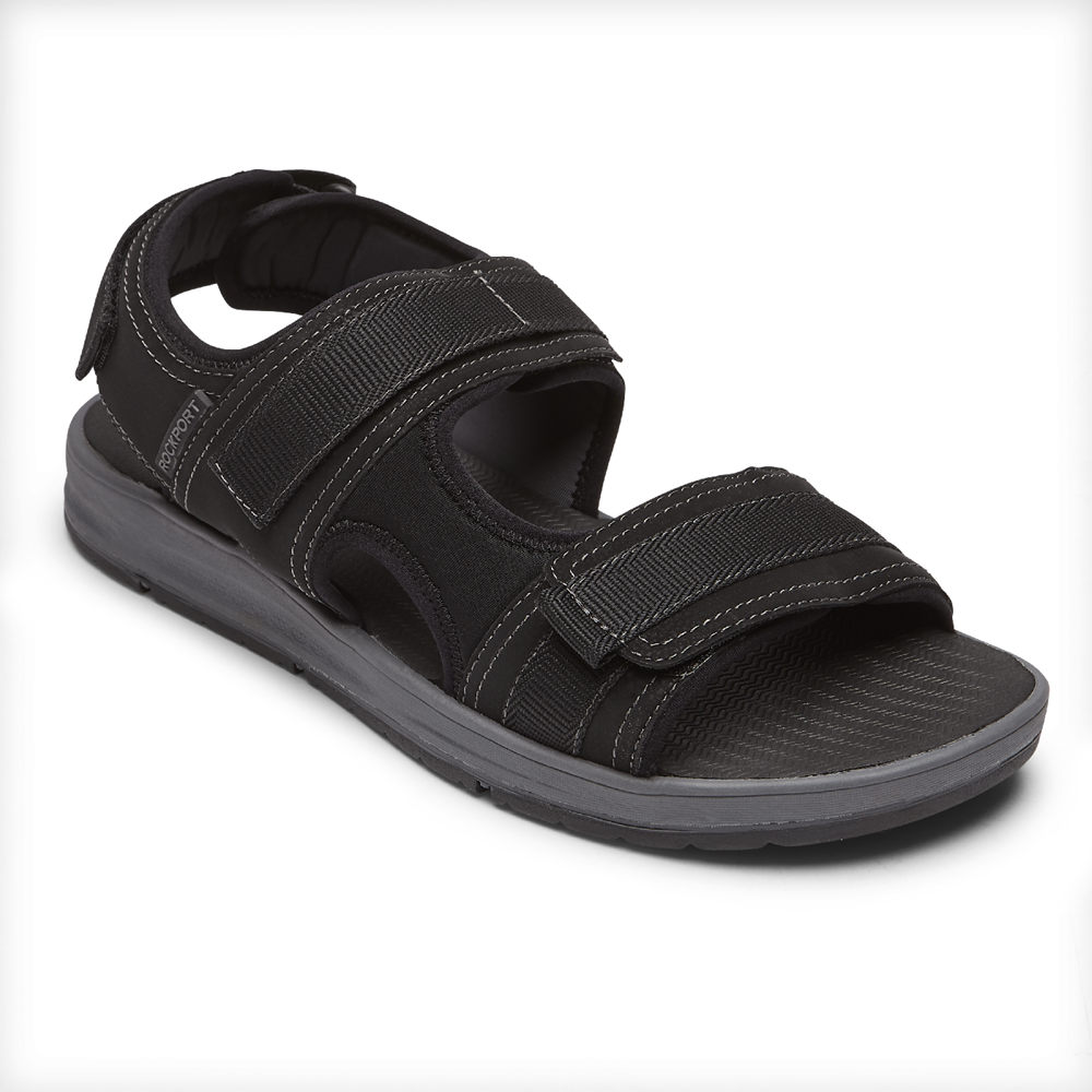 Sandalias Rockport Hombre Mexico - Lucky Bay Sport 3 Strap Negros - CJMAK4956